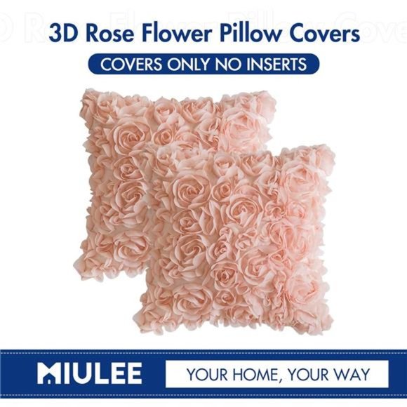 2 Pcs 3D Decorative Romantic Chiffon Rose Flower Pillow Cover  |  18x18 Inch - Picture 5 of 6